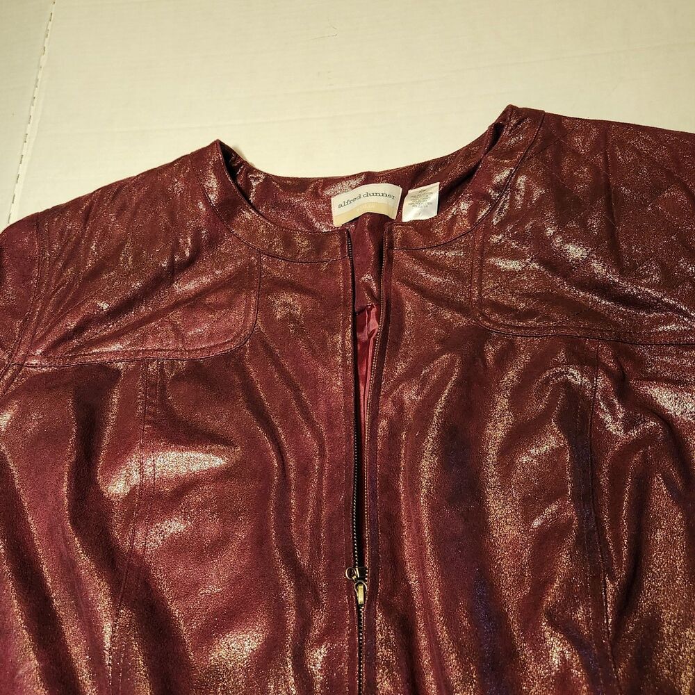 Alfred Dunner Woman Metallic Full Zip Lightweight Jacket Size 20W Merlot Quilted